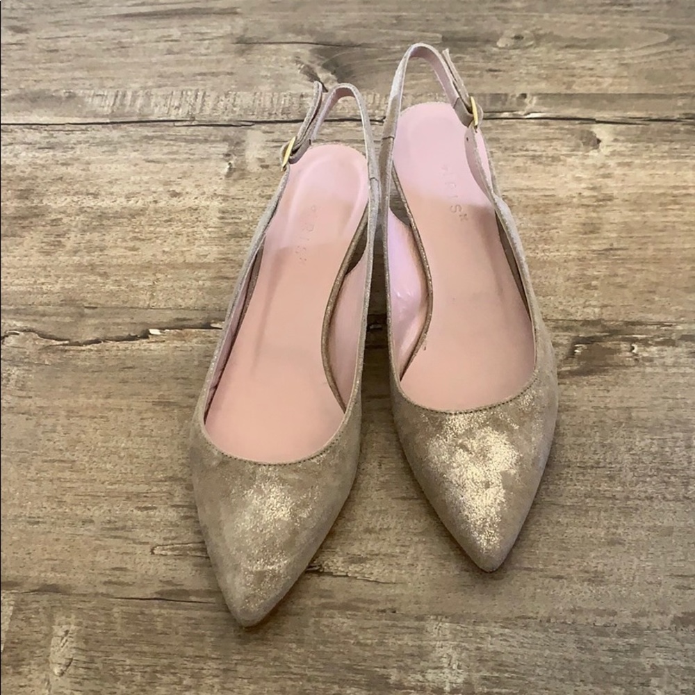 Gold metallic slingback kitten heels